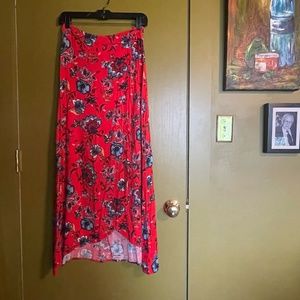 Eyeshadow Red Floral Midi Wrap Skirt